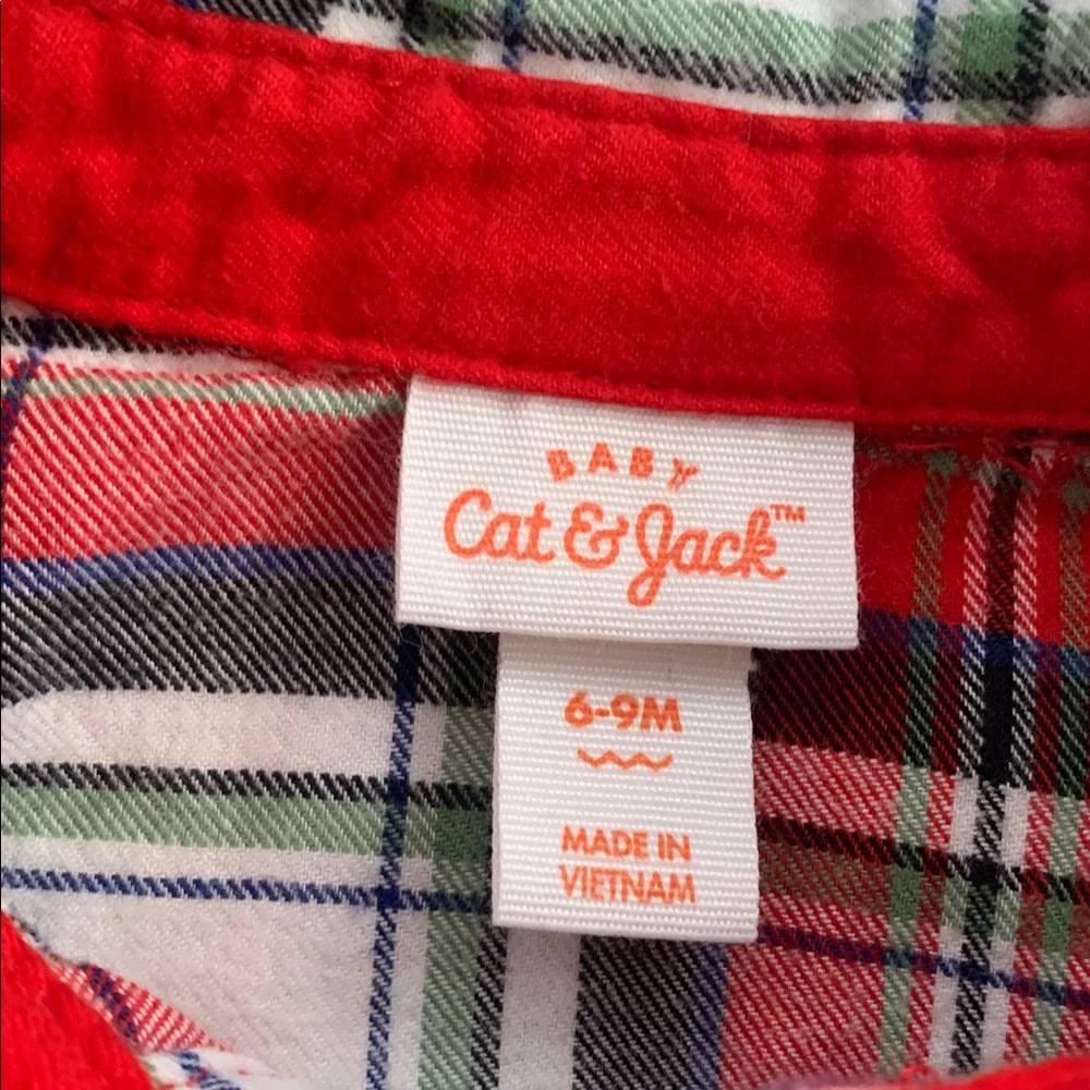 Cat & Jack Red Flannel Button Down Onesie 6-9M Baby Boy EUC